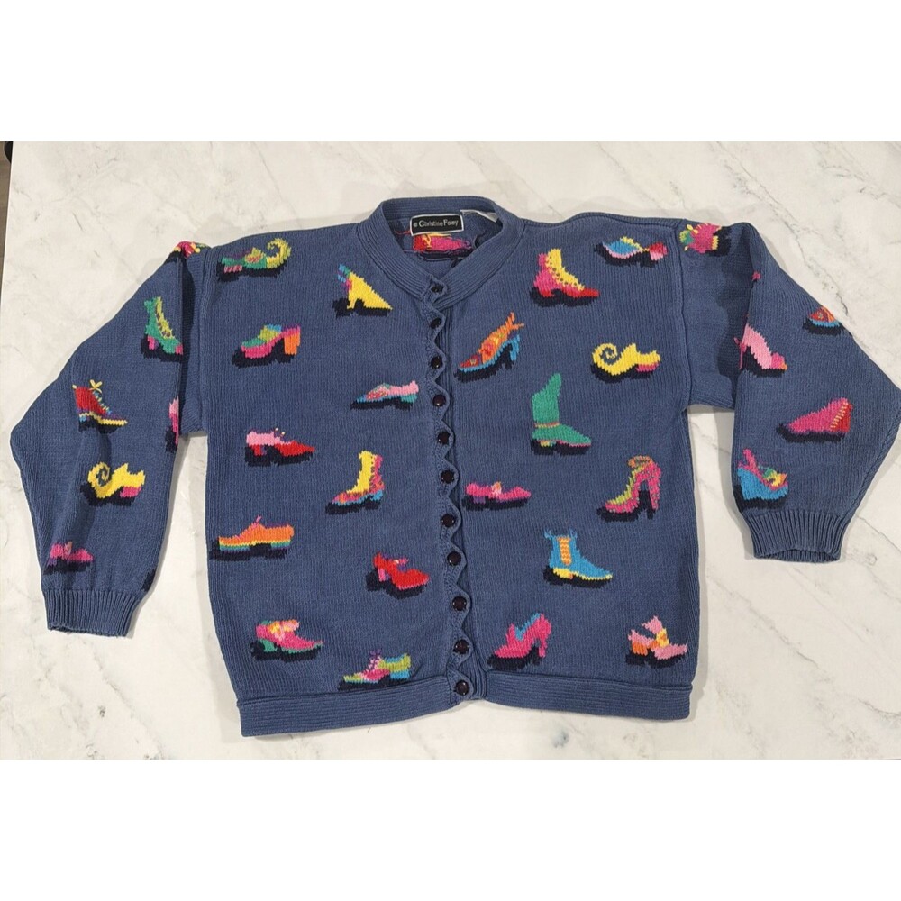 Christine Foley Shoes Sweater Cardigan Sz 2 Art to Wear Vintage